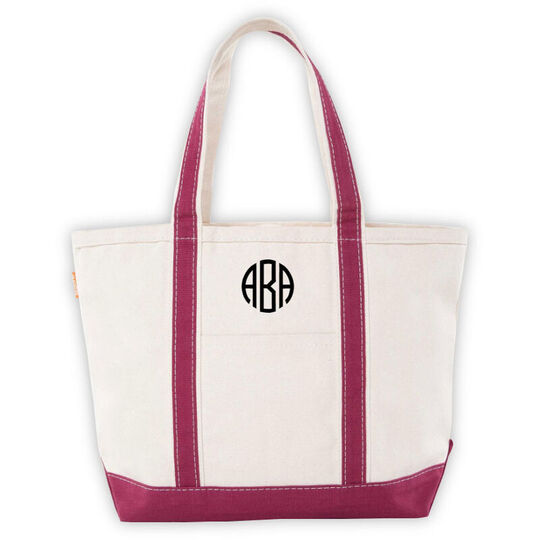 Personalized Medium Maroon Trimmed Boat Tote